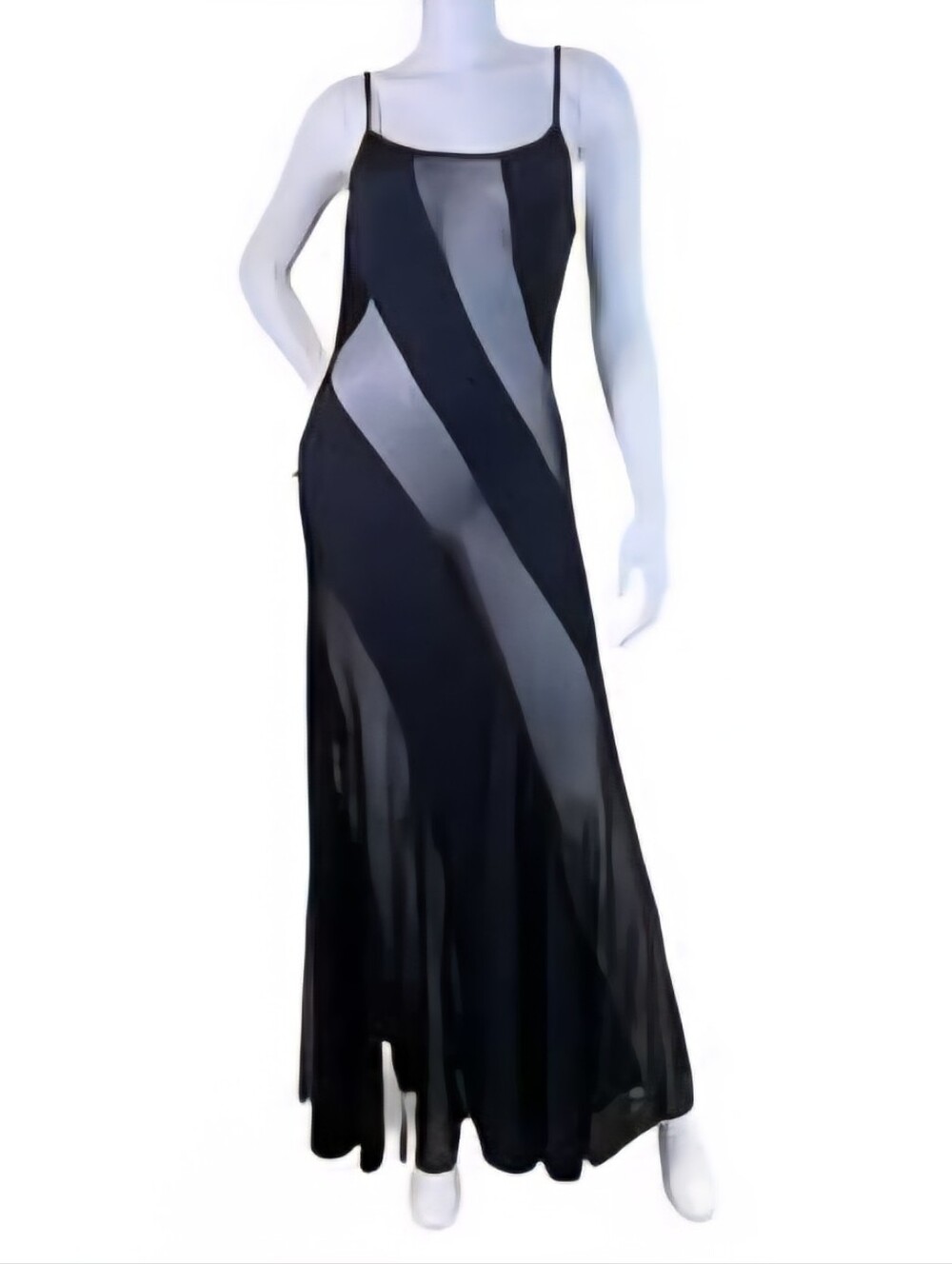Vintage Y2K Frederick's of Hollywood Black Sheer Mesh Panel Maxi Slip Dress M